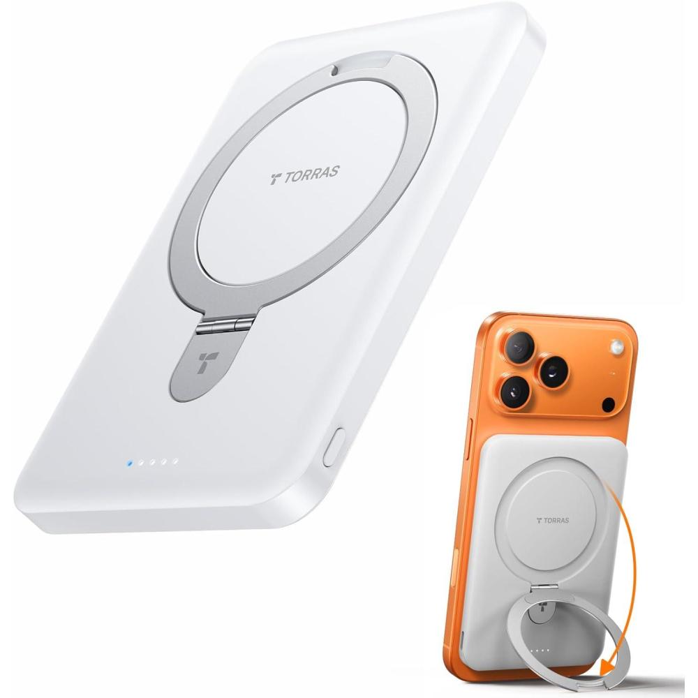 imageTORRAS EasyGo 045 Slim Magnetic Portable Charger Power Bank for iPhone 5000mAh 225W PD Fast Charging Wireless Battery Pack Compatible with Magsafe iPhone AirProPro Max171615141312 WhiteWHITE