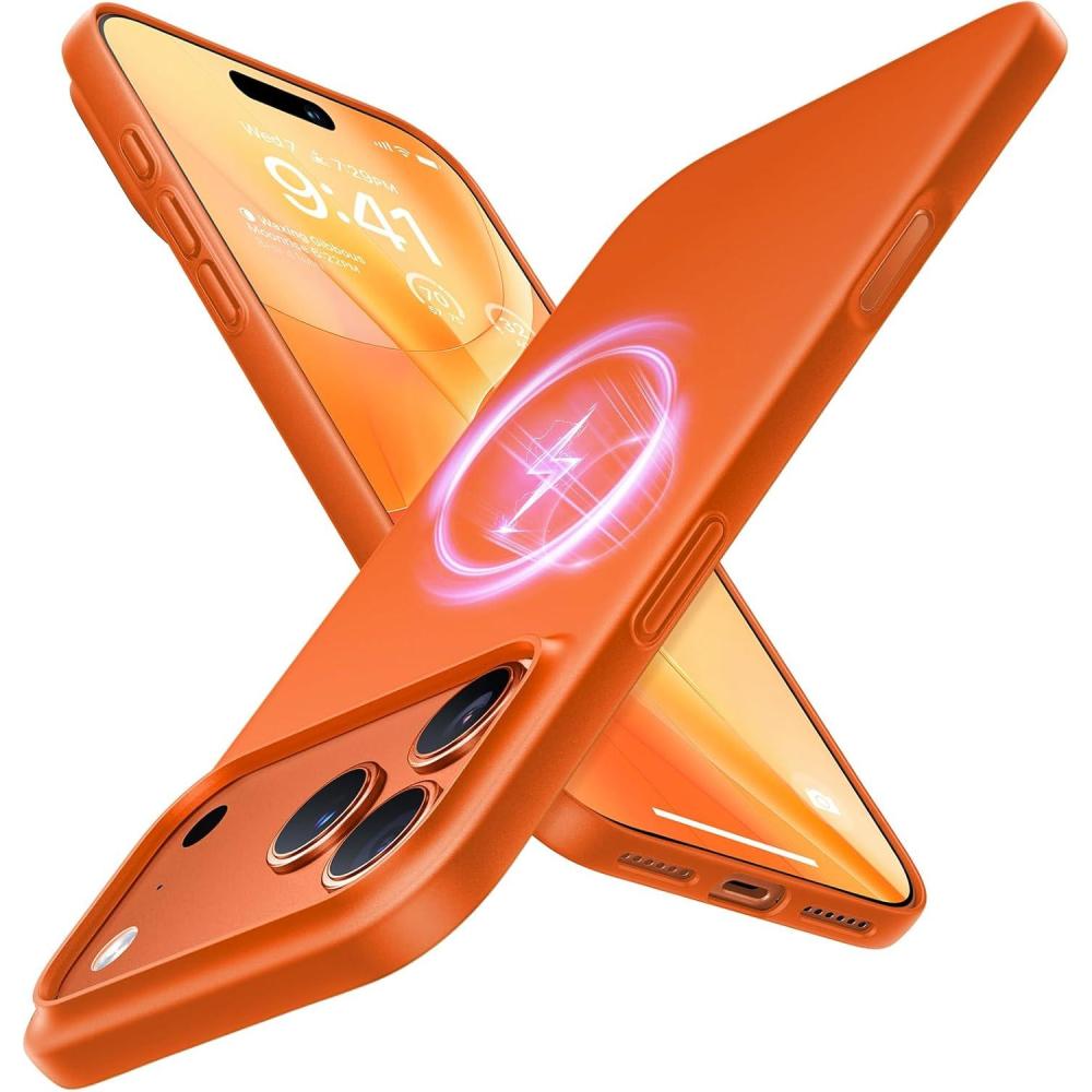 imageTORRAS Magnetic Slim Fit for iPhone 17 Pro Case 63 inch UltraThin Compatible with MagSafe Lightweight Matte AntiScratch Hard PC Cover Phone Case for iPhone 17 Pro OriginFit Glossy Orange4Glossy Orange