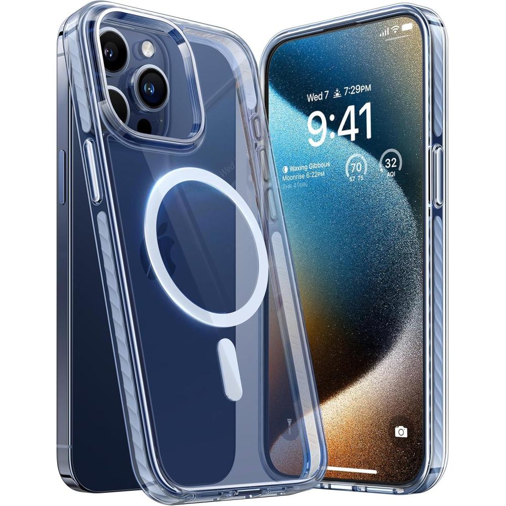 imageTORRAS Shockproof for iPhone 15 Pro Max Case Clear MilitaryGrade DropCompatible with MagSafeYellowing Resistant Hard PC Back White Bumper Phone Case iPhone 15 Pro Max Clear2Blue