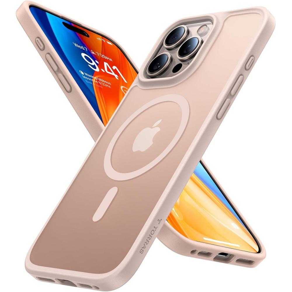 imageTORRAS Stronger Magnetic amp Shockproof for iPhone 16 Pro Case Military Grade Drop Protection Compatible with MagSafe Case for iPhone 16 Pro Slim Translucent Matte Gold BackDesert Titanium Edge