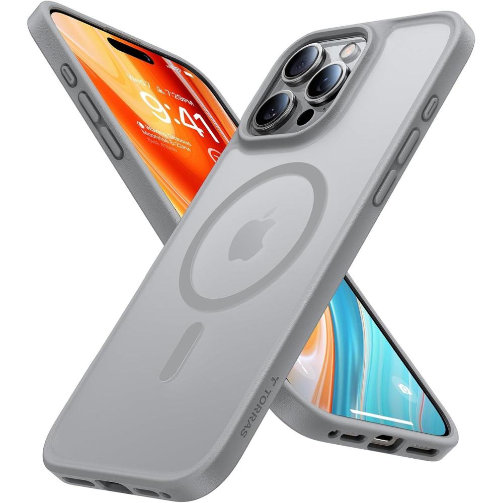 imageTORRAS Stronger Magnetic amp Shockproof for iPhone 16 Pro Case Military Grade Drop Protection Compatible with MagSafe for iPhone 16 Pro Case Slim Translucent Matte Natural Titanium Gray Stronger Magnetic Shockproof Translucent Matte