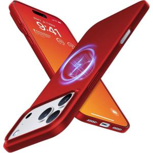 TORRAS Magnetic Slim Fit for iPhone 17 Pro Case 6.3 inch, Ultra-Thin, Compatible with MagSafe, Lightweight Matte Anti-Scratch Hard PC Cover Phone Case for iPhone 17 Pro OriginFit, Glossy Orange(5-Lucky Red)