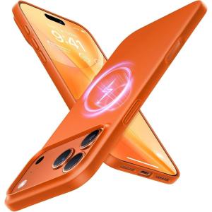 TORRAS Magnetic Slim Fit for iPhone 17 Pro Case 6.3 inch, Ultra-Thin, Compatible with MagSafe, Lightweight Matte Anti-Scratch Hard PC Cover Phone Case for iPhone 17 Pro OriginFit, Glossy Orange(4-Glossy Orange)