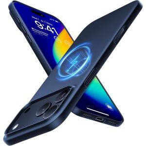 TORRAS Magnetic Slim Fit for iPhone 17 Pro Case 6.3 inch, Ultra-Thin, Compatible with MagSafe, Lightweight Matte Anti-Scratch Hard PC Cover Phone Case for iPhone 17 Pro OriginFit, Glossy Orange(2-Deep Blue)