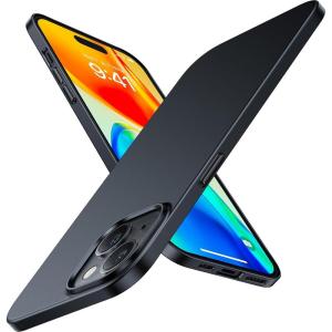 TORRAS Slim Fit Designed for iPhone 15 Case, [Ultra Thin as No Case on][Velvety Touch] Sturdy Protective Cover with Anti-Scratch Hard Plastic Super Slim Phone Case for iPhone 15 (6.1″), Blue(1 Black)