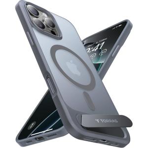 TORRAS Upgraded Magnetic & Stand for iPhone 14 Pro Case [Military Grade Drop Tested] [Compatible with MagSafe] Slim Thin Light Frosted Case for iPhone 14 Pro Phone Case Professional (6.1″), Black(Gray)