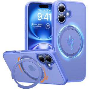 TORRAS 360°Rotatable Ring for iPhone 15 Pro Case, Compatible with MagSafe 15 Pro Case with Stand Translucent Slim Protective Ring Holder Military Grade Shockproof Cover for 15 Pro 2023, Black(Blue)