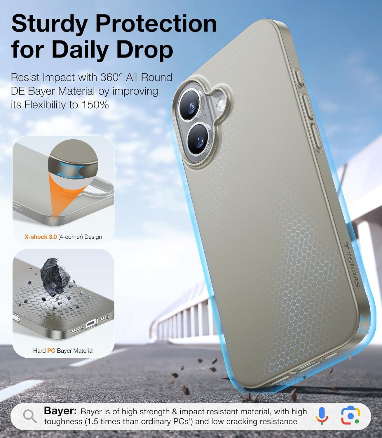 imageTORRAS Magnetic SlimFit for iPhone 16 Case 61 inch UltraThin 16 Phone Case Compatible with MagSafe Phone 16 Case Light AntiScratch Matte Hard PC Bayer OriginFit Natural Titanium