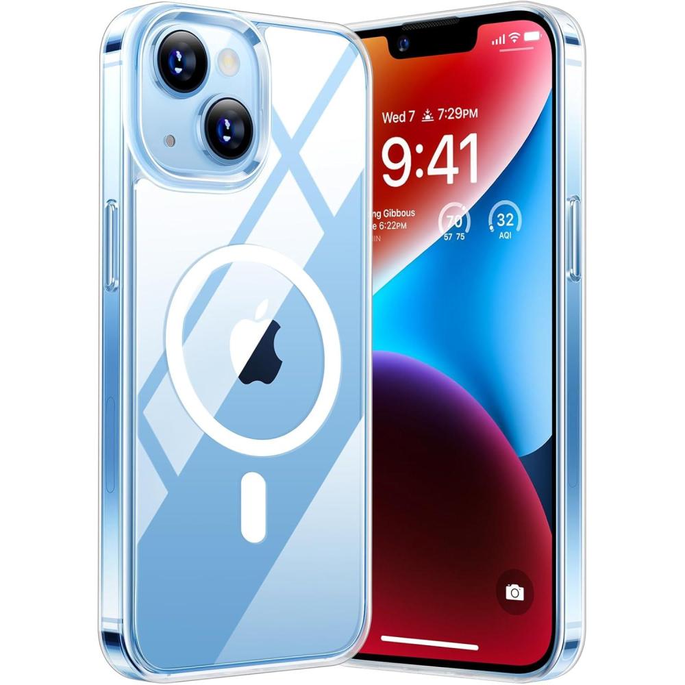 imageTORRAS Magnetic Shockproof for iPhone 15 Case iPhone 14 Case 12FT Military Grade Drop Protection Translucent Slim Protective AntiScratch BlackDiamond Clear